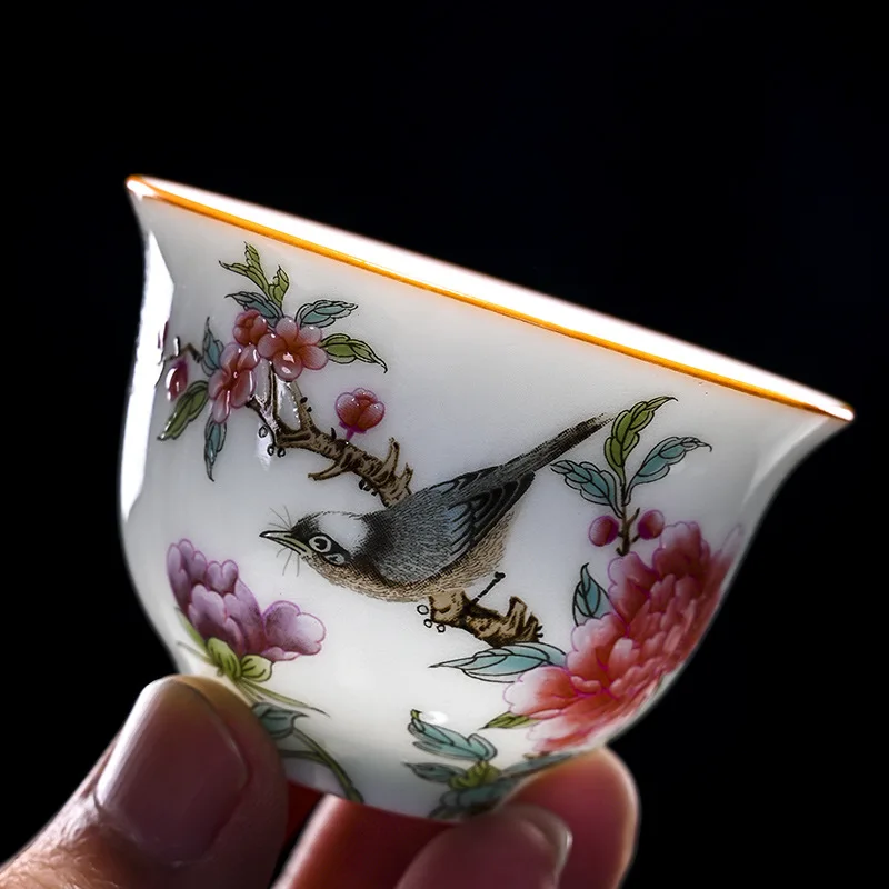 Palace Ceramic Teacup Hand Painted Flowers Tea Bowl Handmade Tea Cup Tie Guanyin Pu'er Home white Porcelain Set 60ml 1 Pc