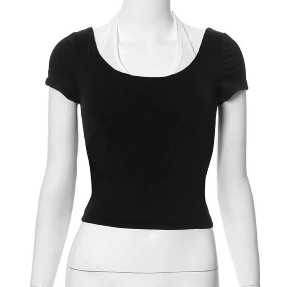 Description Picture 6 of itemIns Y2K Fake Two Pieces Top Spicy Girl Style Bottoming Shirt Slim Halter Crop Top Women Chic Short Sleeve T-shirts Streetwear