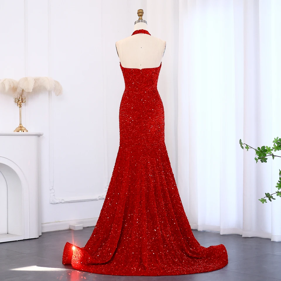 green emerald velvet dress Deep V-neck Red Sequin Mermaid Prom Dresses, Long Cheap Prom Dresses, –  SofieBridal