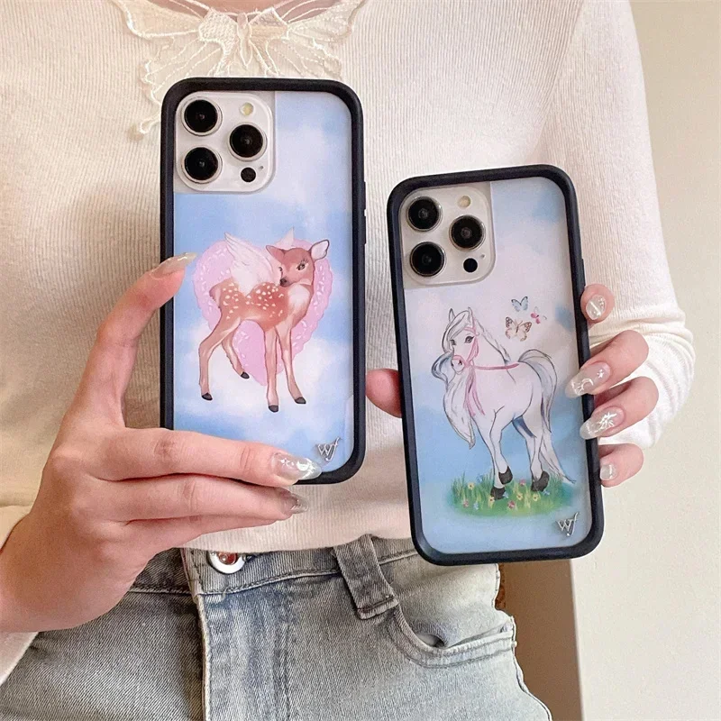 Stylish Wildflower Cartoon Swans & Cute Puppy Phone Case with Deer Cherry Design