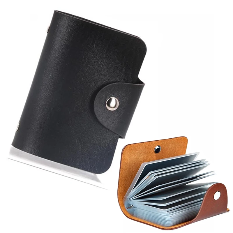 

24 Slots Bits Card Holder Bag Simple Solid Color Pocket Case Women Men Credit ID Card Organizer Luxury Leather Cardholder Wallet