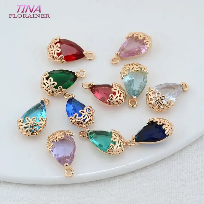 9*16MM 14K Gold Farbe Messing und Glas Drop Form Charms Anhänger Halskette Armband Ohrringe Diy Schmuck erkenntnisse Zubehör