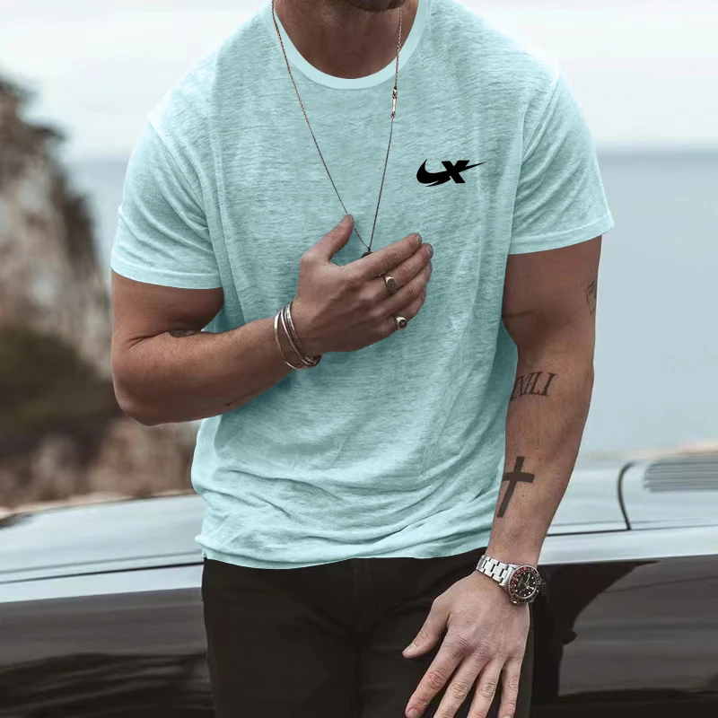 

Summer New Men's Casual Short Sleeve T-shirt Solid Round Neck Outdoor Fitness Sports Sweatwicking and Breathable Top