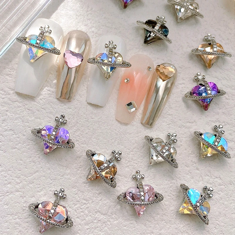 

10PCS Alloy Cross Love Heart Planet Nail Rhinestones Charms Jewelry Accessories For 3D Nails Art Decoration Manicure Supplies