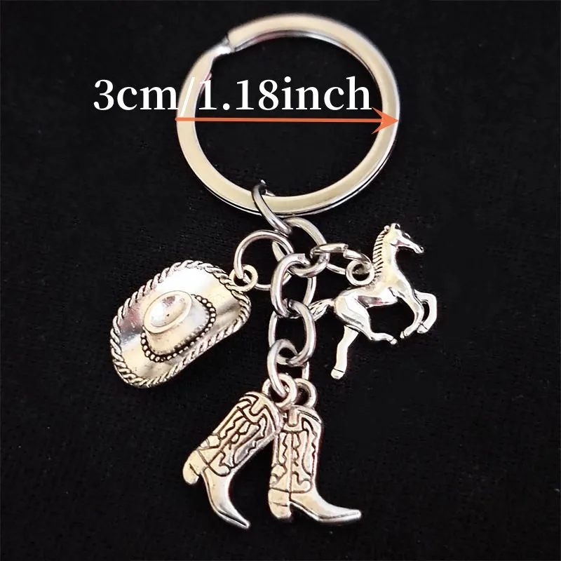 Unique Keychain Cowboy Hat Boots Keyring Cowgirl Horse Pendant Women Jewelry Accessories BoyFriend Gift