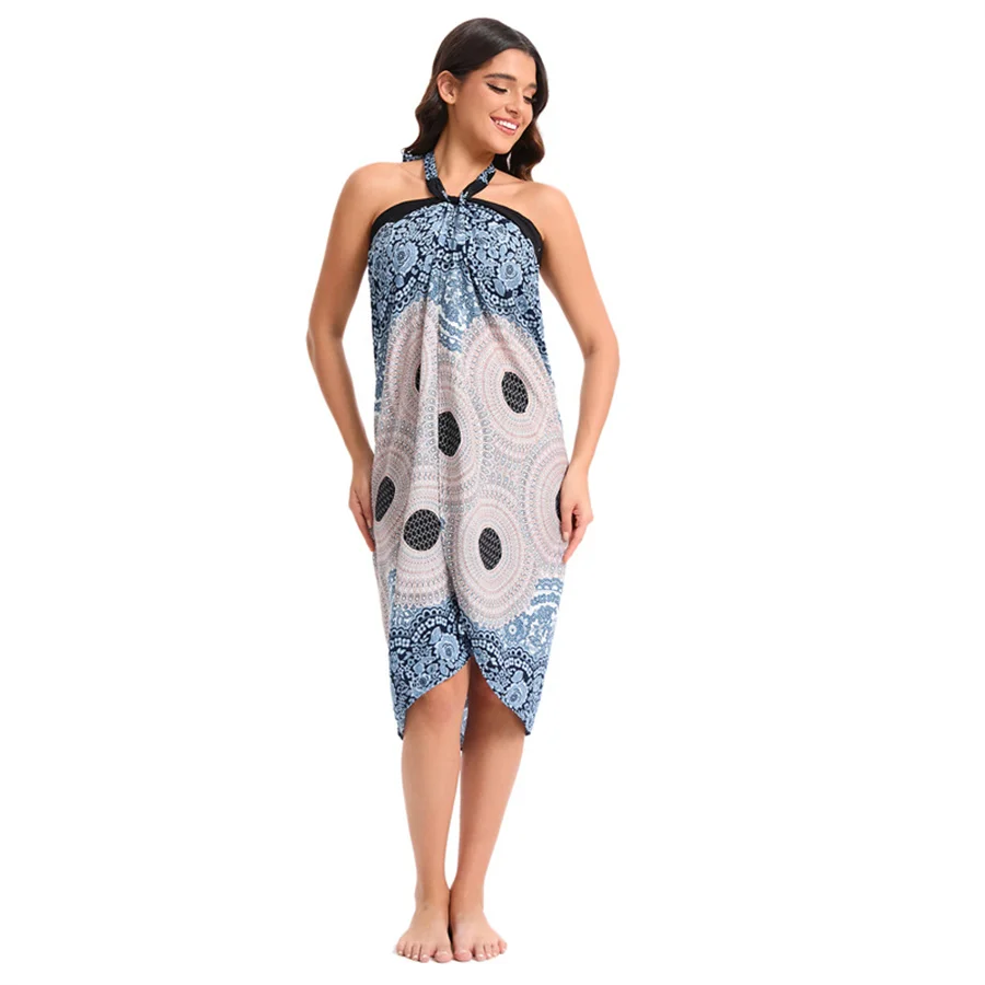 Women’s Boho Maxi Wrap Long Skirt Tie Up Beach Cover Up Dress Vintage Bohemian Adjustable High Waisted Holiday Rayon Dress 5