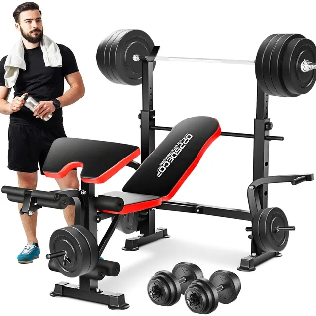 6 in 1 660lbs Weight Bench Set with Bench Press Set with Barbell Rack，Adjustable Incline Strength Training Workout Bench 1