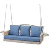 Upgraded Wicker Hanging Porch Swing Heavy Duty 900 LBS 3-Seat Outdoor Patio Swing Chair Bench for Adult w/ Hanging Chains 1