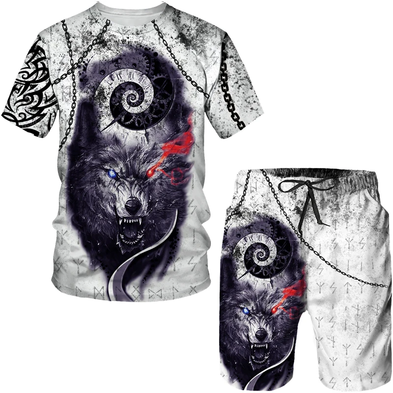 

Summer Trend Men's Suit Casual Beach Shorts Tracksuit 3D Print Clothes Wolf Round Neck T Shirt for Men Short Sleeve 2-piece Set