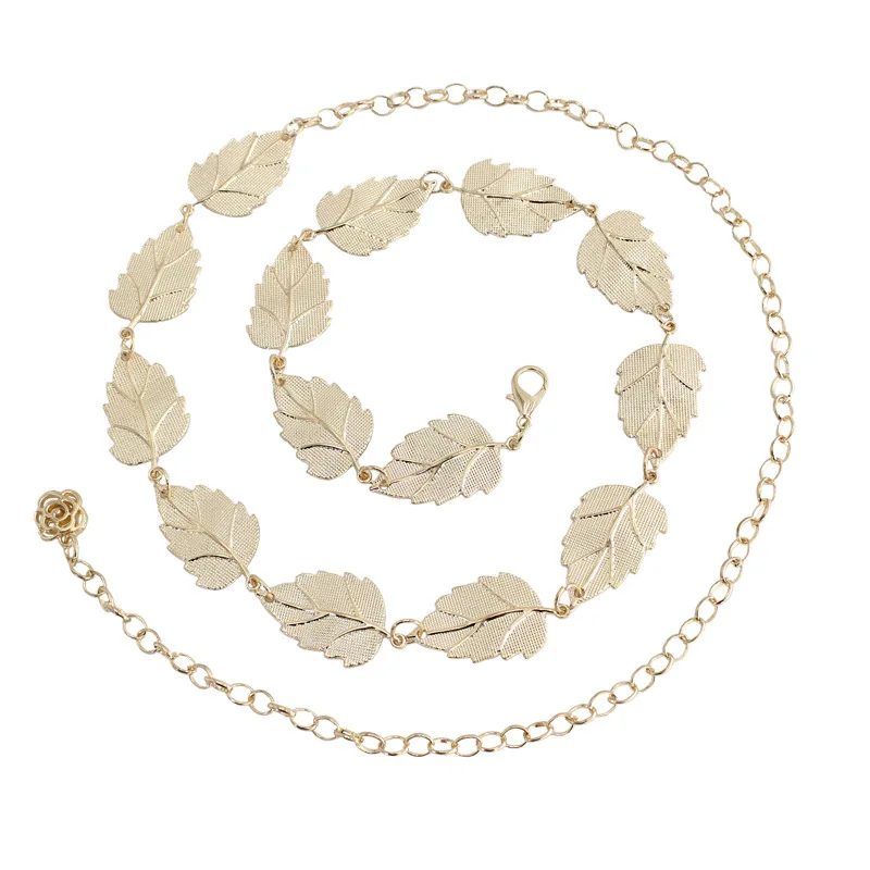 New Leaf Shaped Hollow Out Chain Belt for Women Elegant Gold Silver Metal Ladies Waistband Fashion Dress Waist Band Wedding Gift