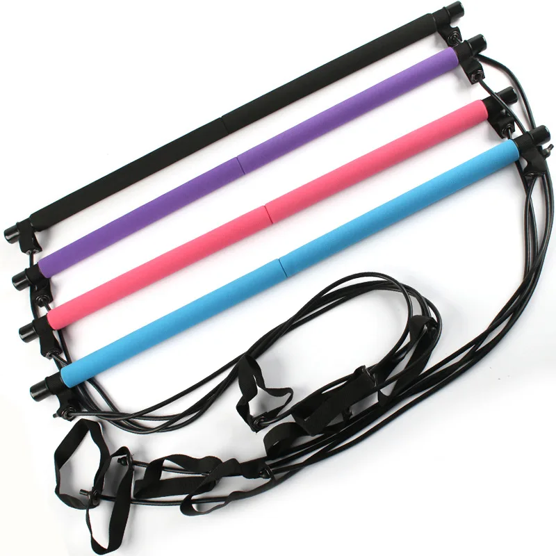 Multifunctional Pilates Bar Combination Fitness Bar Yoga Chest Expansion Tension Rope Back Trainer Elastic Rope Stretching Belt