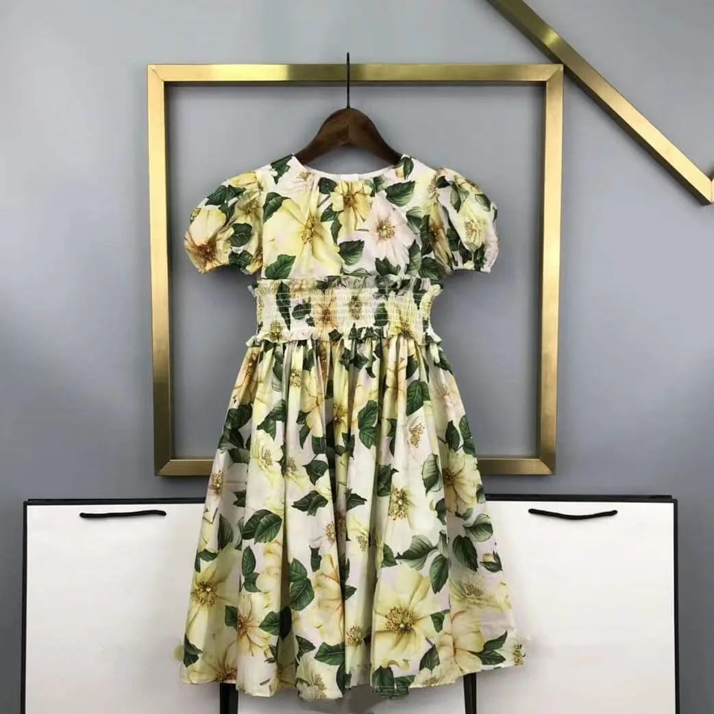 

Yellow Girls Dress Children Flower Printed Clothing Girl Cute Princess Baby Kids Dresses for Girls fits 2 3 4-14 Years