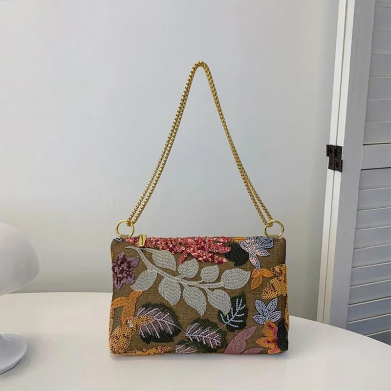 Ethnische Stil Designer Neue Pailletten Damen Clutch Tasche Abendtasche Gestickte Umhängetasche Messenger Bag Sommer Kette Umschlag Tasche