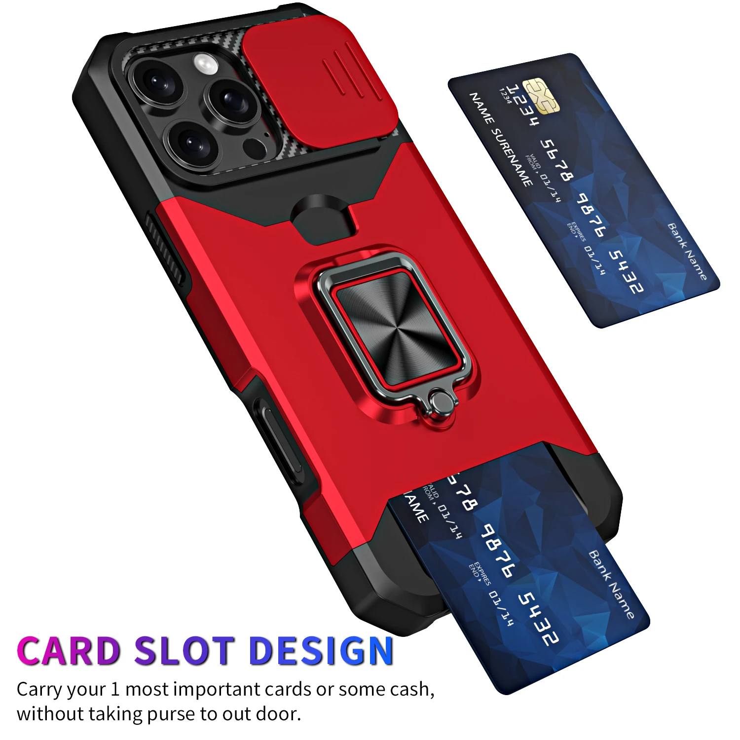 Rotating Armor Hybrid Case with Slide Camera Lens Cover and Ring Stand