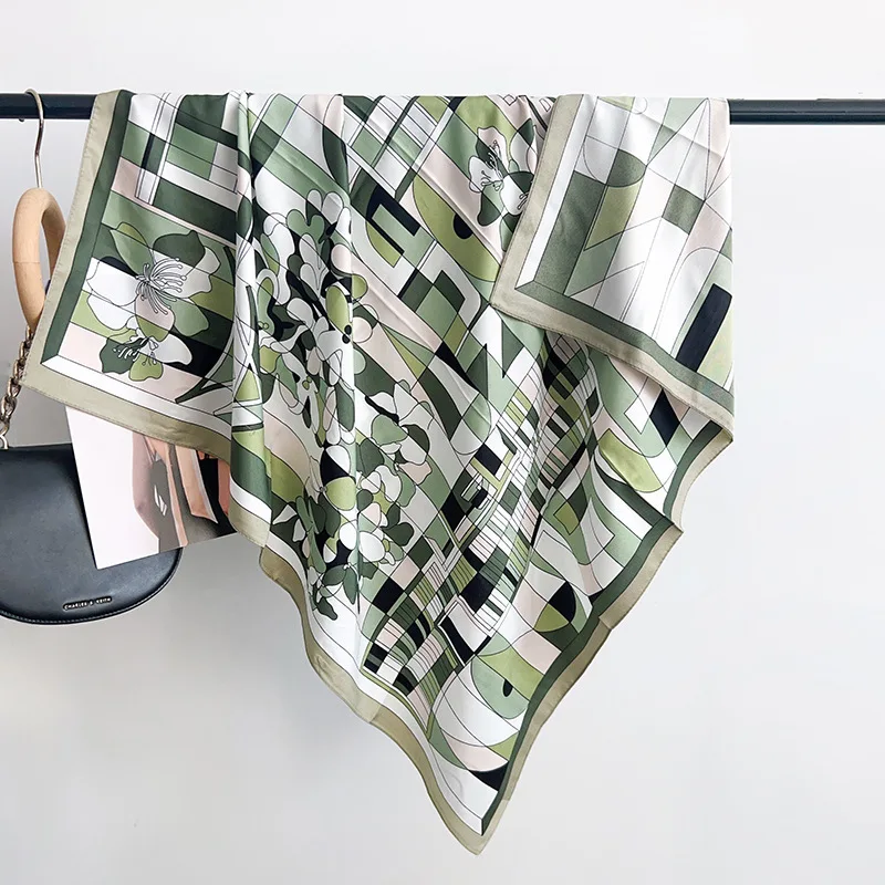 2026 Neuer Quadratischer Twill-Seidenschal für Damen Frühling Herbst Bandana Hijabs Karierter Druck Kopftuch Luxuriöses Damen-Haaraccessoire – Detail 7