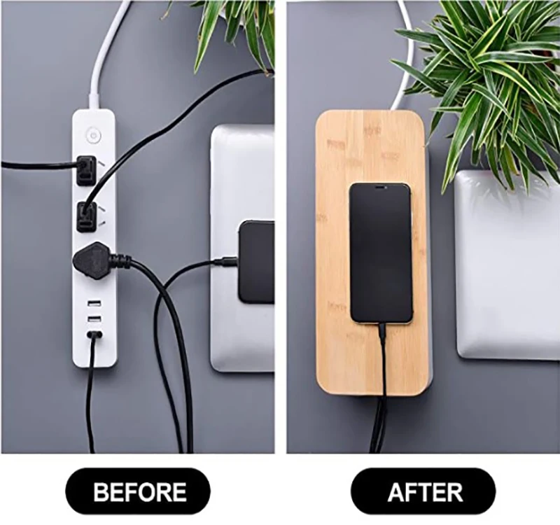 Cable Storage Box Wooden Power Line Storage Case Dustproof Charger Socket Organizer Wire Case Home Cable Winder Organizer