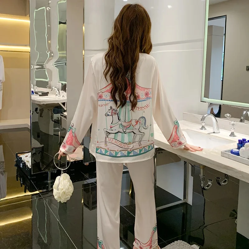 Pajamas Women's Ice Spring New Long Sleeve Trousers Suit Cartoon Dream Rotating Carriage Home Wear