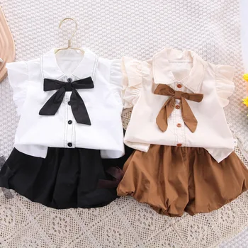 new 0-4 years Girls Girls' Set Summer Casual Children's Summer Vacation Party Casual Girls' Baby Clothing Shirt+Shorts Set 1
