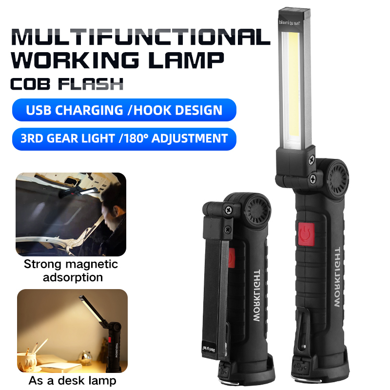 USB flashlight rechargeable, torch tool gift for men, magnetic base LED work light 5 mode family outdoor camping light new