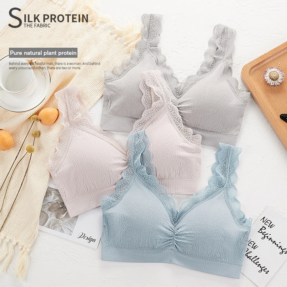 

1pcs Comfortable Sexy Seamless Women Underwear Latex Bra Gather Push Up Bralette Lace Sling Wire Free Beauty Back Brassiere