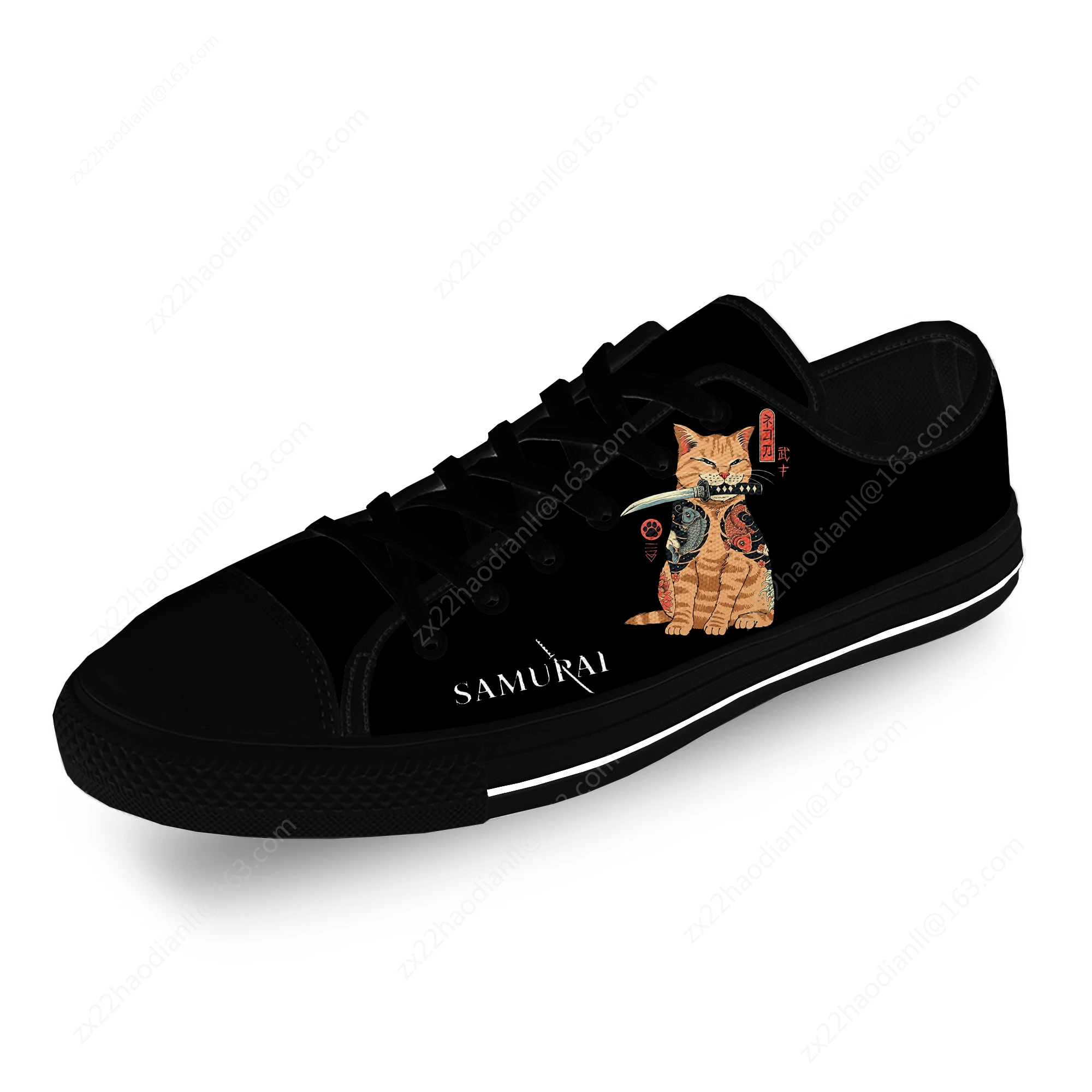 Samurai Cat Japanese Harajuku Casual Cloth Fashion 3D Print Low Top Canvas Shoes Men Women Lightweight Breathable Sneakers