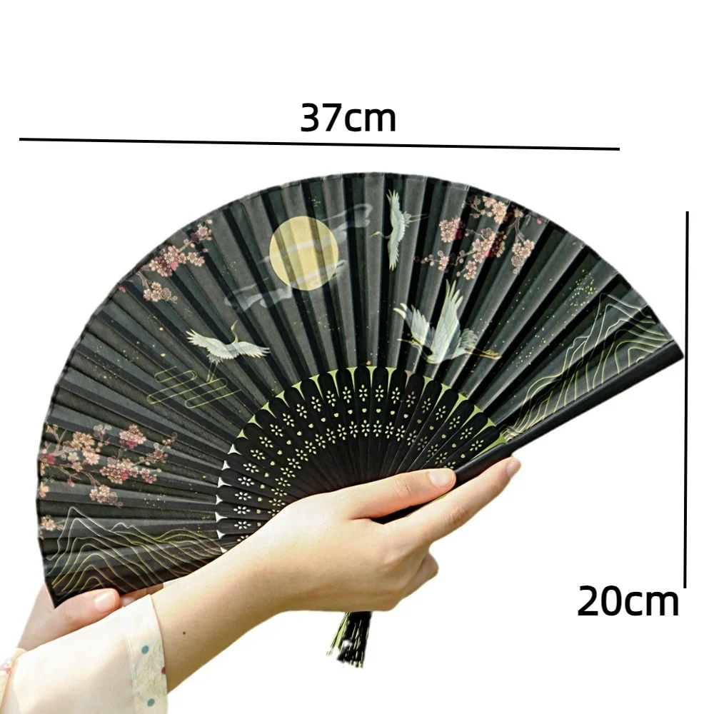 Folding Fan Hand Fan Silk Fans Bamboo Chinese Style Folding Fan Vintage Silk Shank Classical Dance Tassel For Female Home Decor