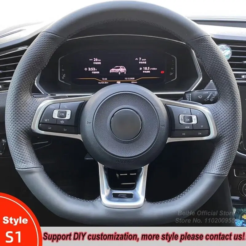 

For Volkswagen Golf GTI 7 GTE 7 R 7 Polo Black Leather Car Steering Wheel Cover