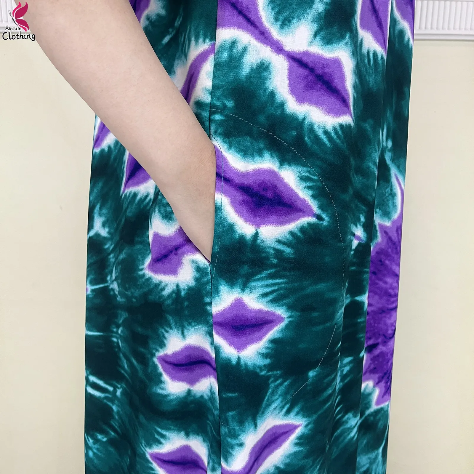 2025 Latest African Summer Short Sleeve Dress Tie-dyed Loose Boubou Maxi Islam Women Casual Dress Muslim Tradition Abaya Clothes 6