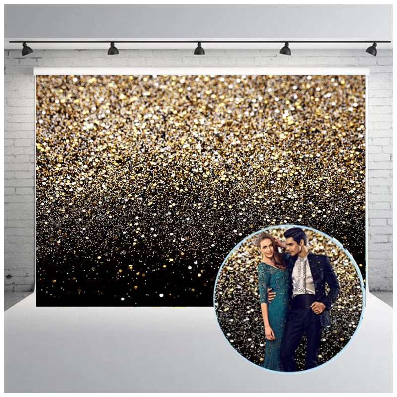 

Black Gold Glitter Bokeh Photography Backdrop Golden Shiny Dot Backgrounds For Photo Studio Birthday Party Baby Photocall Props
