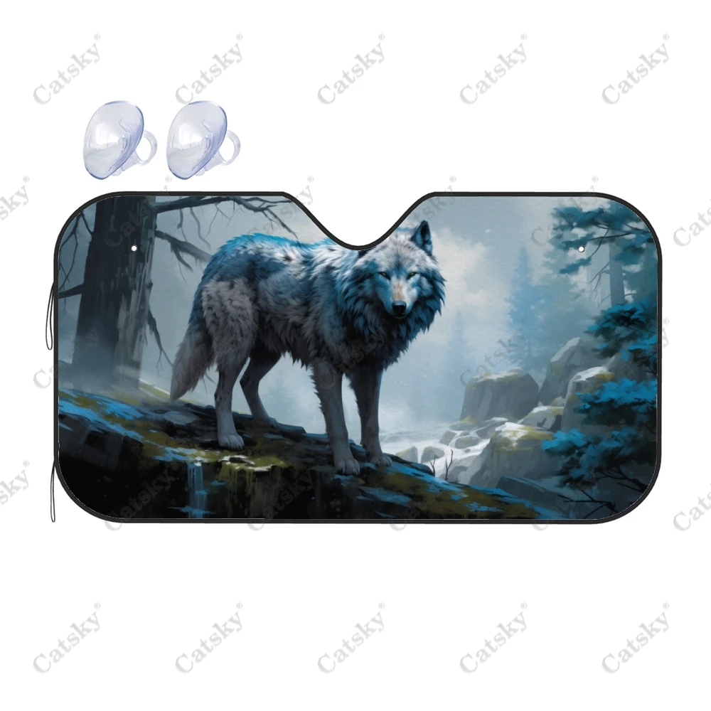 

Wolf Watercolor Animal Painting Car Windshield Sunshade, Front Auto Cars Sun Shade Blocks Uv Rays Sun-Visor Protector