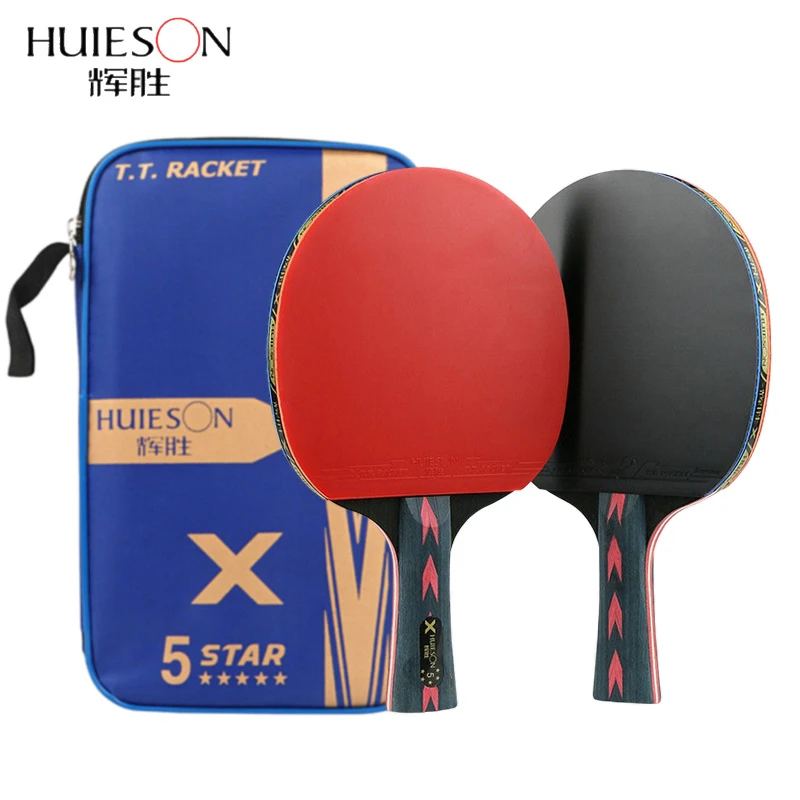 Huieson Juego de raquetas de tenis de mesa, set de raquetas de Ping Pong de mango largo, mango corto, gomas de doble cara bolsa, 5/6|Raquetas de tenis mesa| -