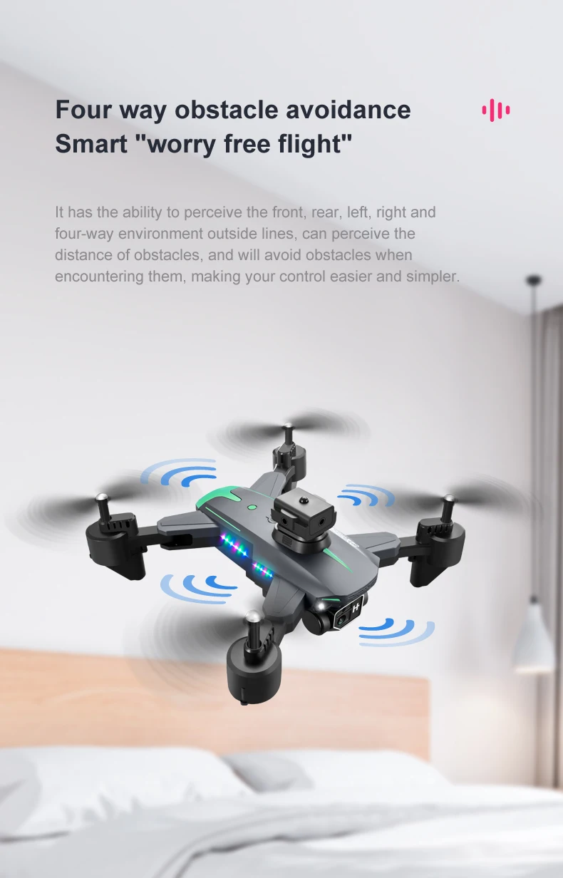 KY605 Pro Drone, "worry free flight" is a four way obstacle avoid