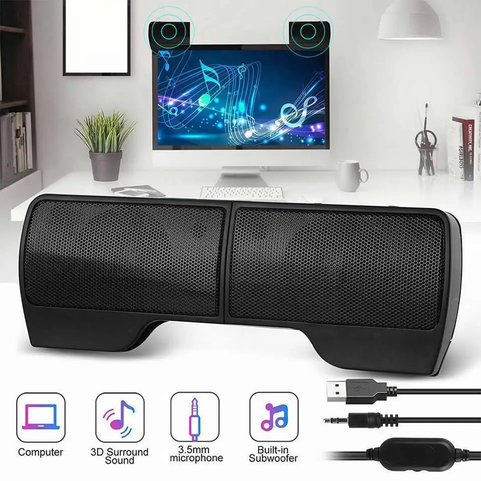 Outmix-mini Portátil Clipon Alto-falantes Estéreo Usb Controlador de Linha Soundbar para Laptop Mp3 Telefone Music Player pc com Clip Par