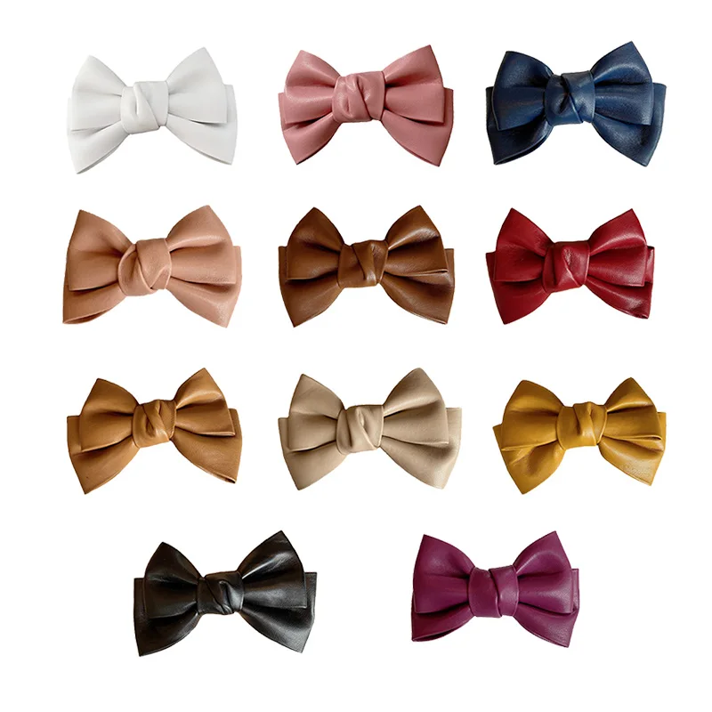 

2pcs Leather Bow Hair Clip for Women Headpiece Simple Solid Color PU Hair Bow Hair Accessories Alligator Hairpins for Girls