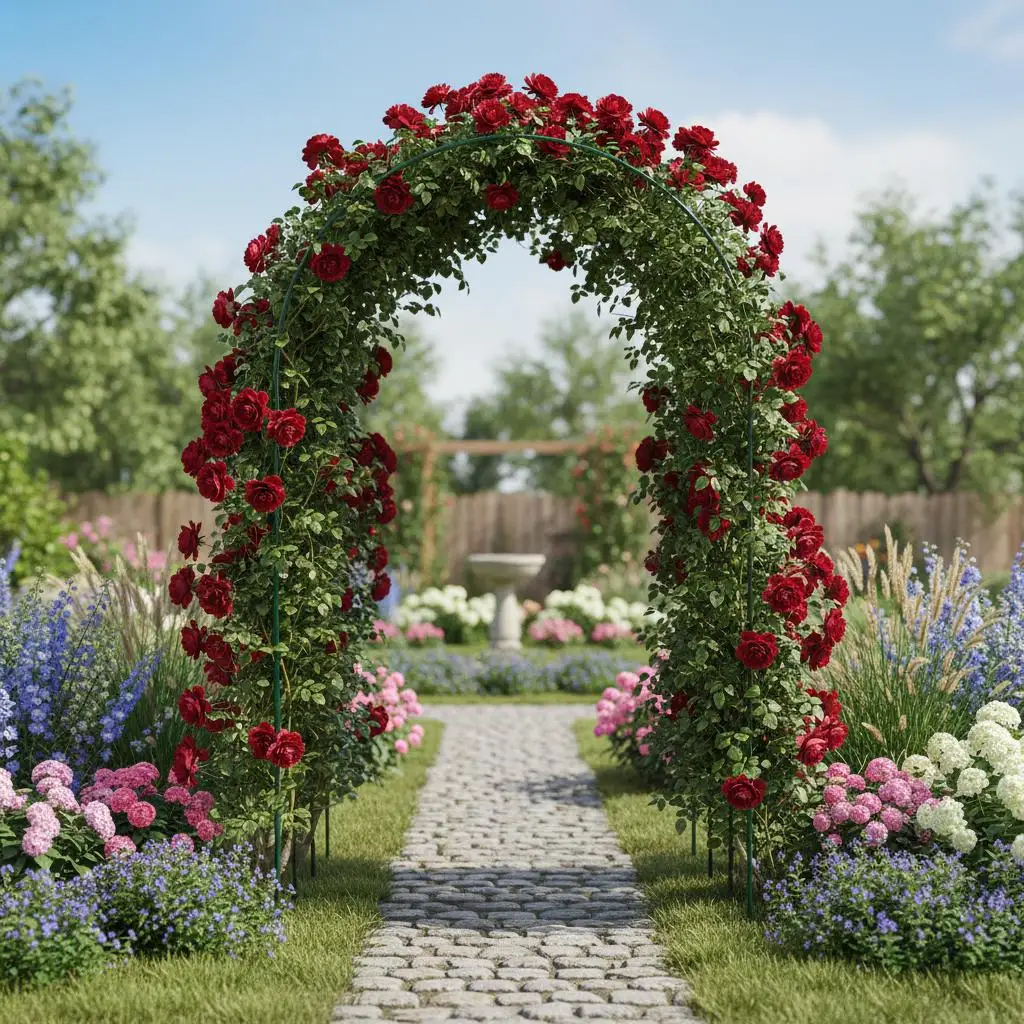 Gartenbogen, 2-teilig, dunkelgrün, 140x39x240 cm, robustes Eisen, für kletterpflanzige Rosen, Außendekoration – Detail 1