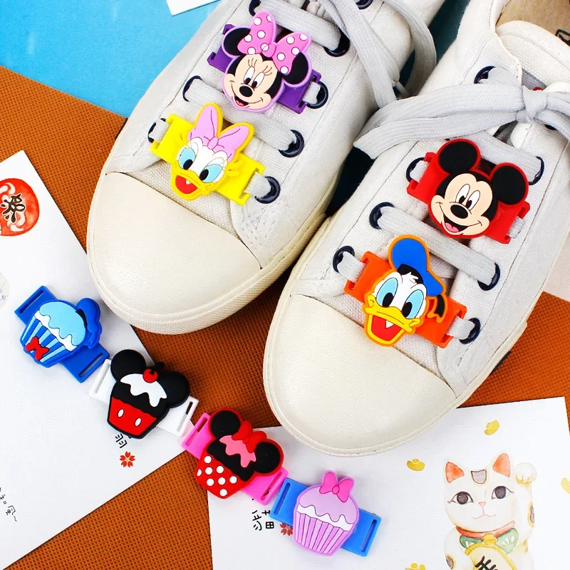 Disney Mickey obuwie Cartoon Shoelace akcesoria klamra ozdobne buty kwiatowe brezentowe buty PVC miękki klej dekoracja