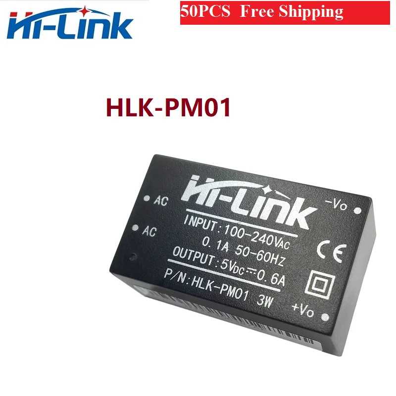 

50pcs/lot HLK-PM01 AC-DC 220V to 5V Step Down Power Supply Module Intelligent Household Switching power module