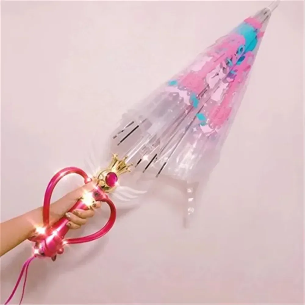 Description Picture 2 of itemNew Sailor Magic Moon Stick Umbrella Transparent Sailormoon Paraguas for Women Girls Luminous Umbrellas Rain Gear Kids Gifts