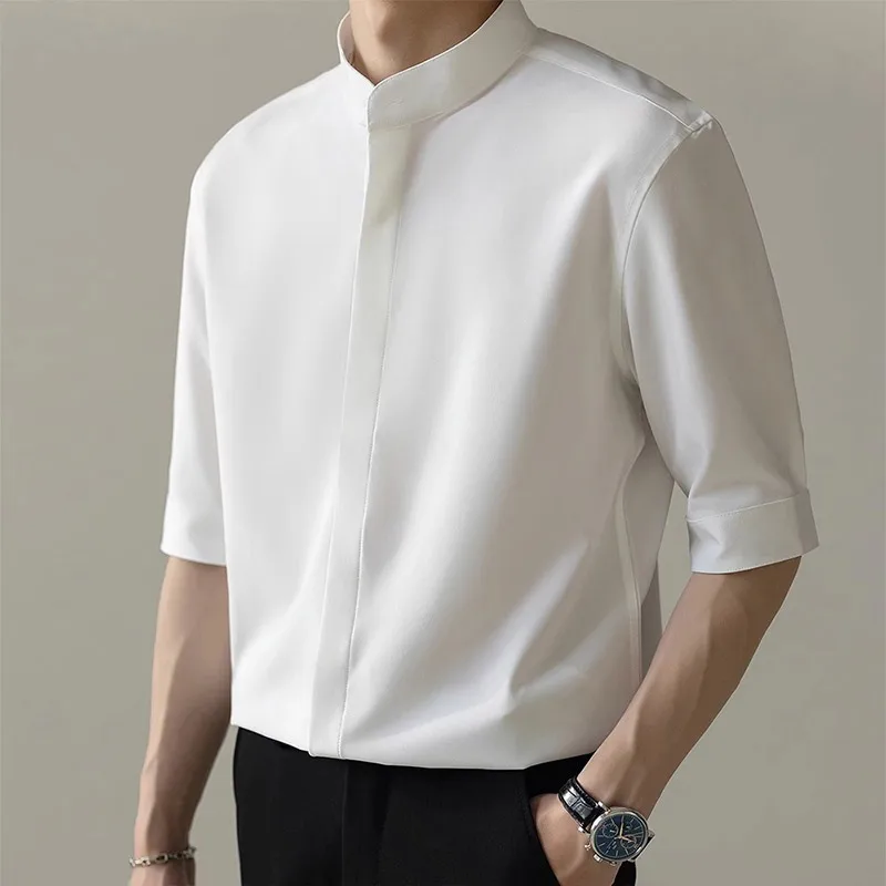 2023 KPOP Fashion Style Harajuku Slim Fit Tops Loose Casual All Match Shirt Solid Button Stand Collar Cardigan Long Sleeve Blusa