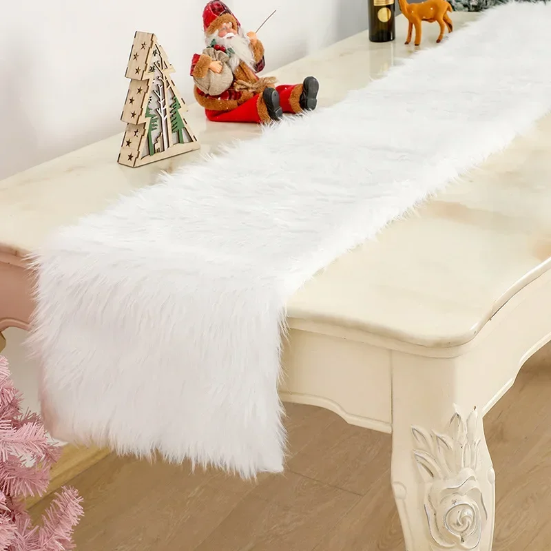 

72 x 15 Inch White Plush Table Runner Luxury Christmas Snowy White Faux Fur Table Runners Christmas Banquets Wedding Table Decor
