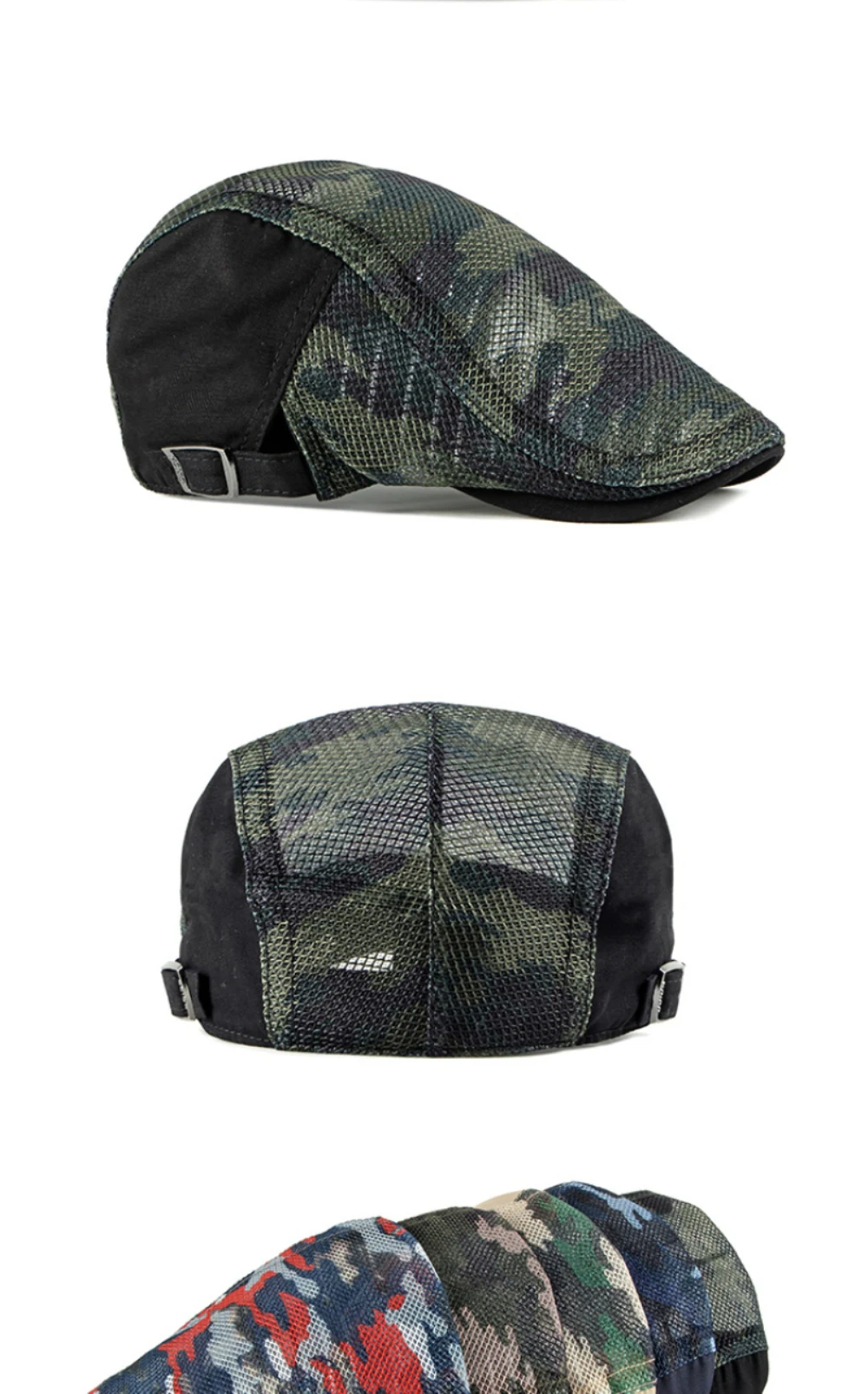 HT4762 Berets Frühling Sommer Mesh Cap Sonnenhüte für Männer Frauen Camouflage Ivy Flache Kappe Baskenmütze Hut Männlich Weiblich Einstellbare Baskenmütze Kappe – Detail 5