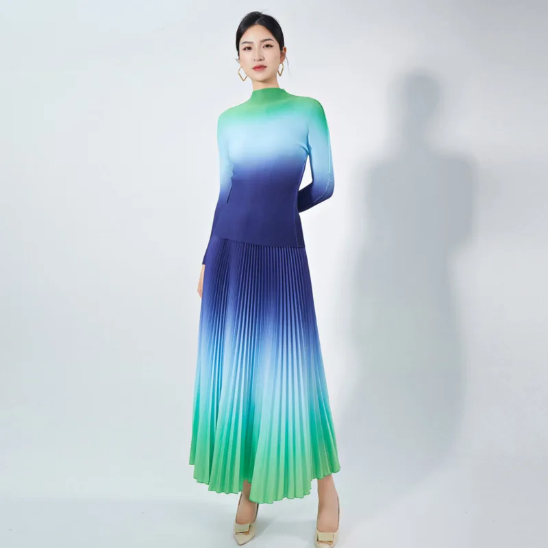 

Женский комплект из двух предметов, плиссированная кофта с высоким воротником и повседневная юбка, WT307