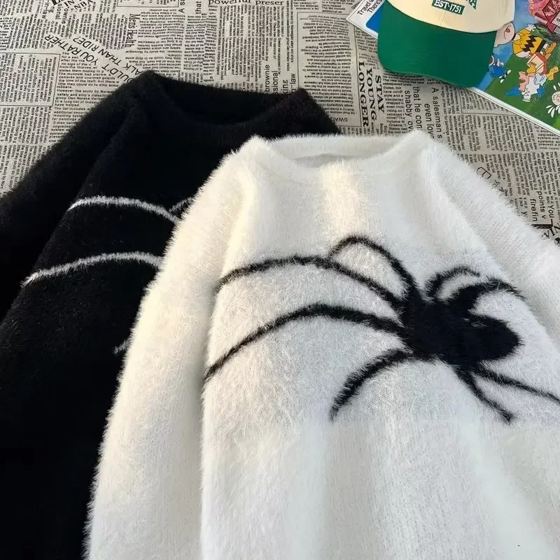New Spider Pattern Couple Knitwear Sweater Men's Autumn and Winter American Round Neck Loose Casual Men's Couple Sweater