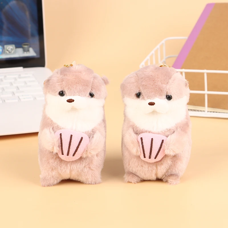 

Little Otter Holding Shell Keychain Plush Doll Toys Beaver Sea Otter Animals Keyrings Pendant Wallet Backpack Charms Decor Gift