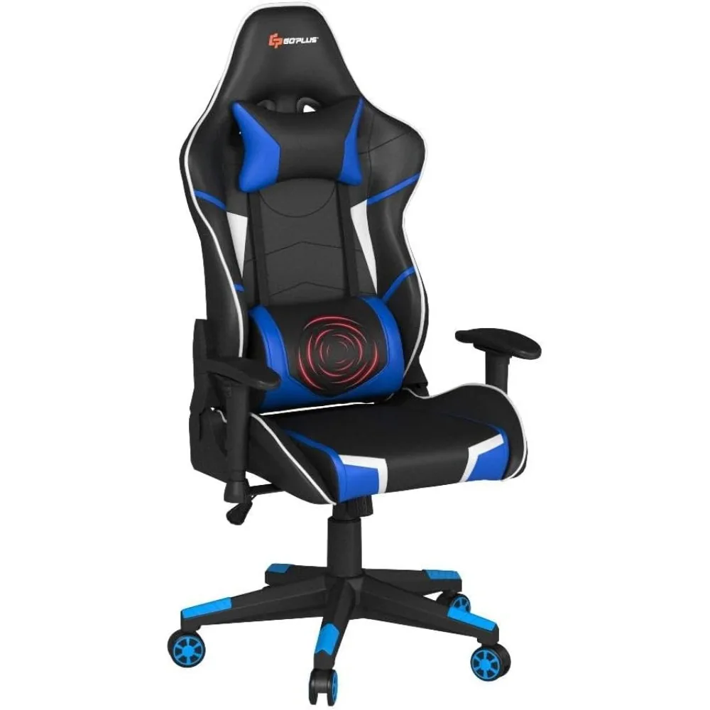Gaming Chair, Massage Office Chair Computer Gaming Racing Chair, High Back PU Leather Adjustable Arms Headrest Ergonomic Reclin 6