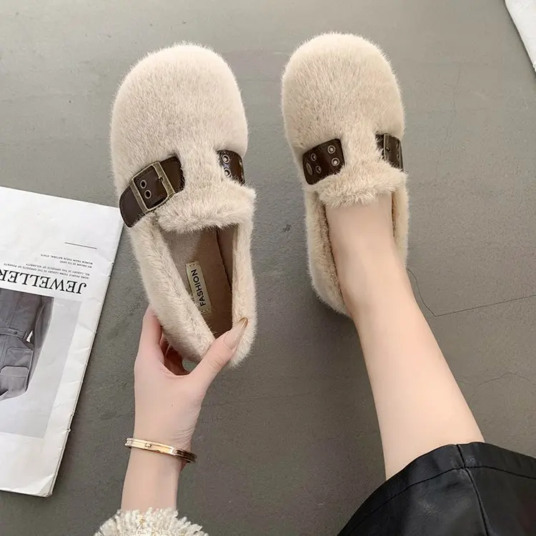 

Туфли женские с круглым носком, повседневные кроссовки, лоферы, без застежки, на плоской подошве, меховой наряд, Мокасины, на шнуровке, Осень-зима