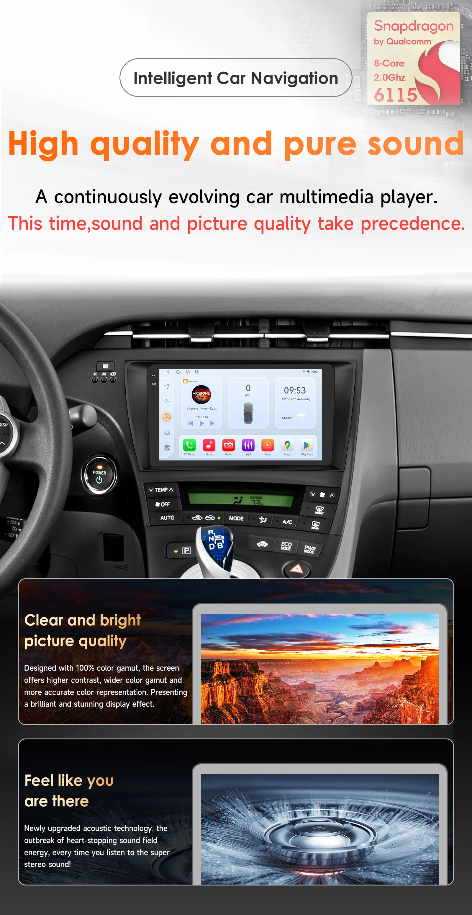 Kabelloses CarPlay Android Auto Autoradio für Toyota Prius XW30 2009-2015 GPS Intelligente Systeme Stereo Multimedia Autoradio 6115 – Detail 2