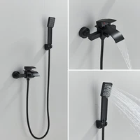 Black Bathroom Faucet Waterfall Concealed Bathtub Faucets Wall Mounted Shower System Tub Tap With Plastic Hand 1