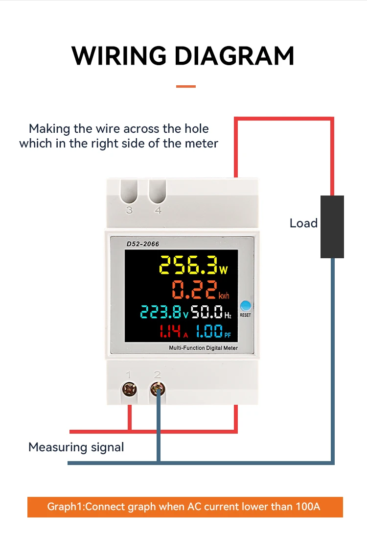 ETEC 6in1 Din Rail AC monitor 110V 220V 380V 100A Voltage Current Power Factor A