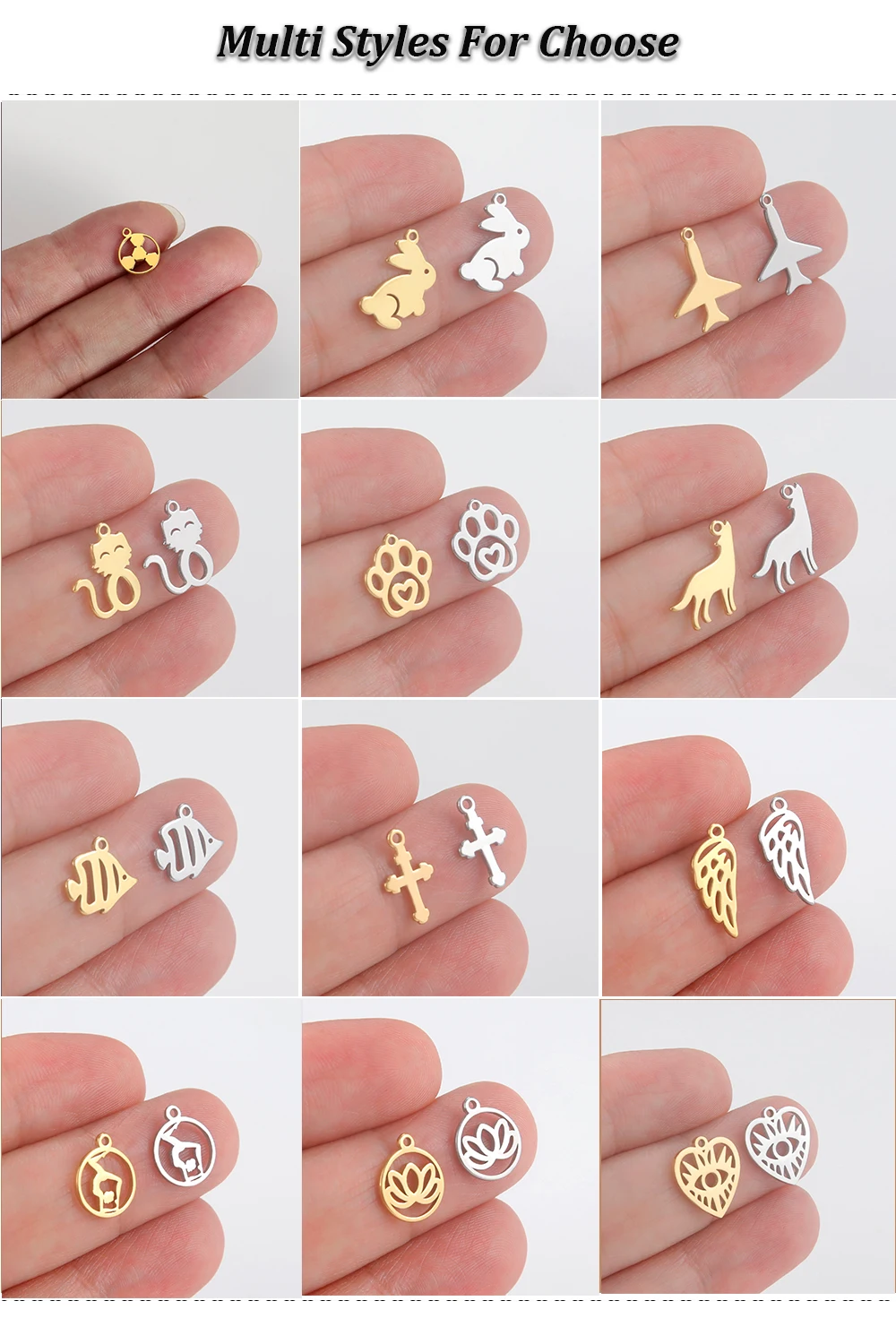 5 teile/los Kaninchen Katze Fisch Lotus Kreuz Tiny Charms Für Schmuck Machen Diy Halskette Armband Edelstahl Tier Anhänger Zubehör – Detail 1